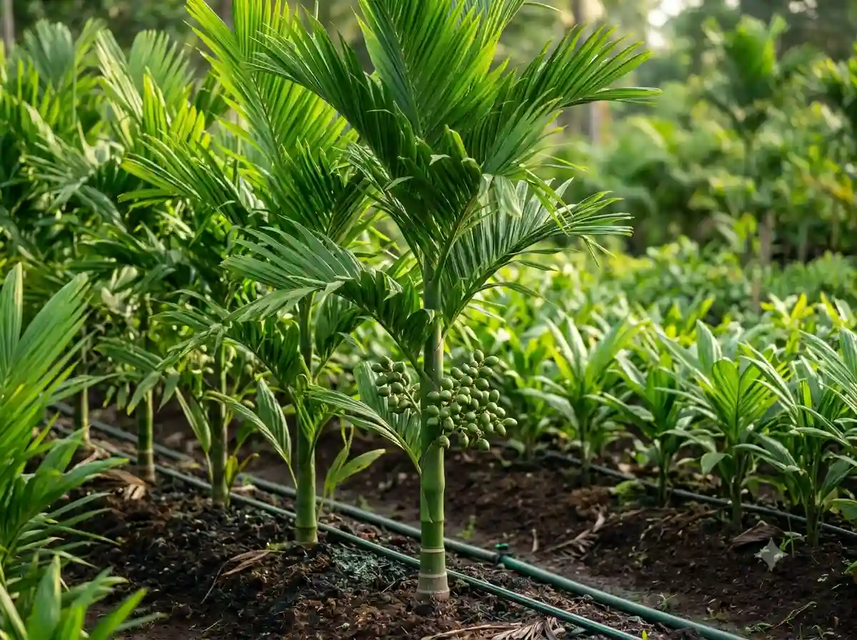 Healthy arecanut plants at GreenLeaf Nursery